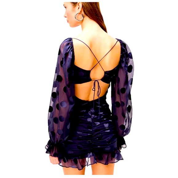 NWOT For Love & Lemons Lula Mini Dress Midnight medium sheer sleeves polka dot - Picture 6 of 9